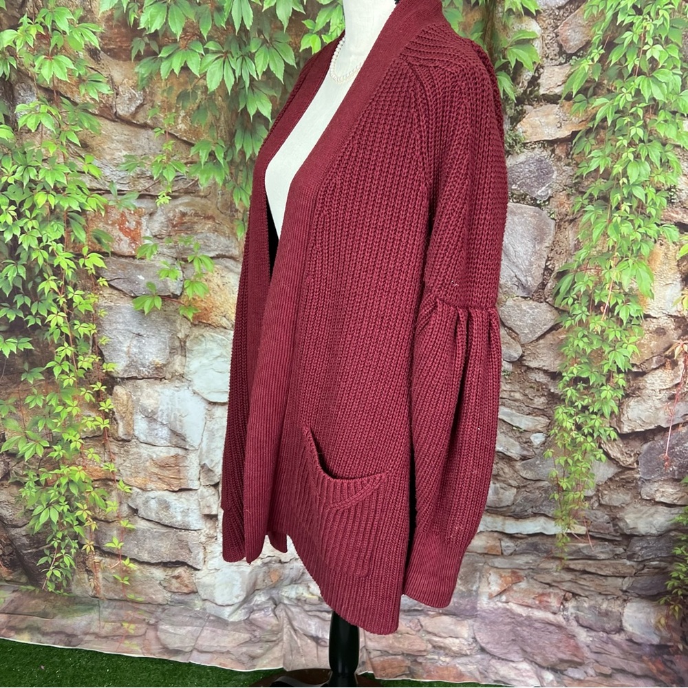 KNITTED & KNOTTED Cranberry Ribbed Open Cardigan, S - Picture 4 of 11